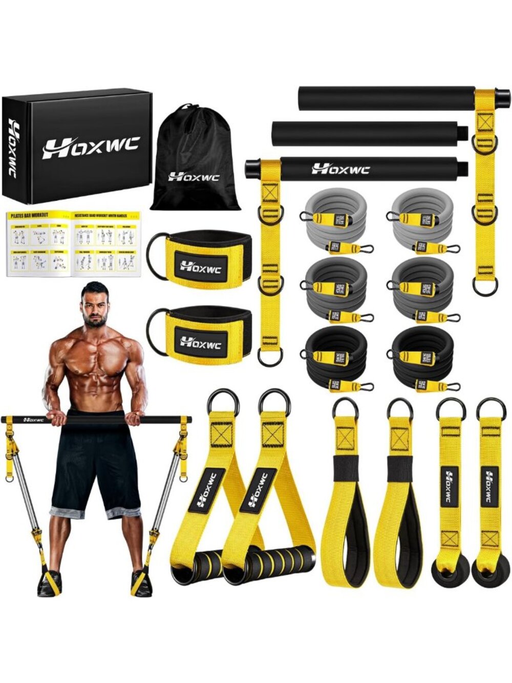 Heavy Pilates Equipment, Portable Pilates Bar Kit with Resistance Bands